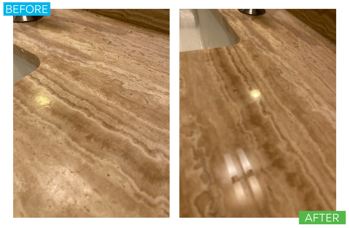 Restored travertine countertop for bathroom sink in Hawaii